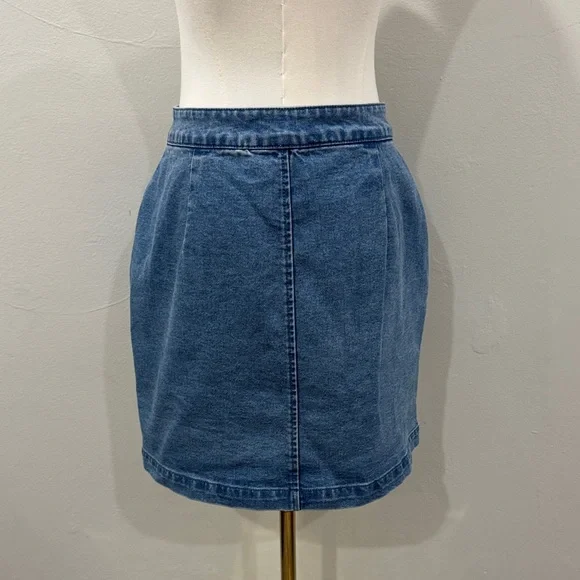 House of Harlow 1960 Pearl Button Denim Blue Mini Skirt - Size 4 - Picture 3 of 8